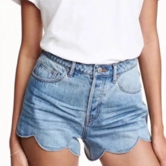 H&M High Rise Scalloped Hem Button-fly Jean Shorts Size 4 - Picture 10 of 10